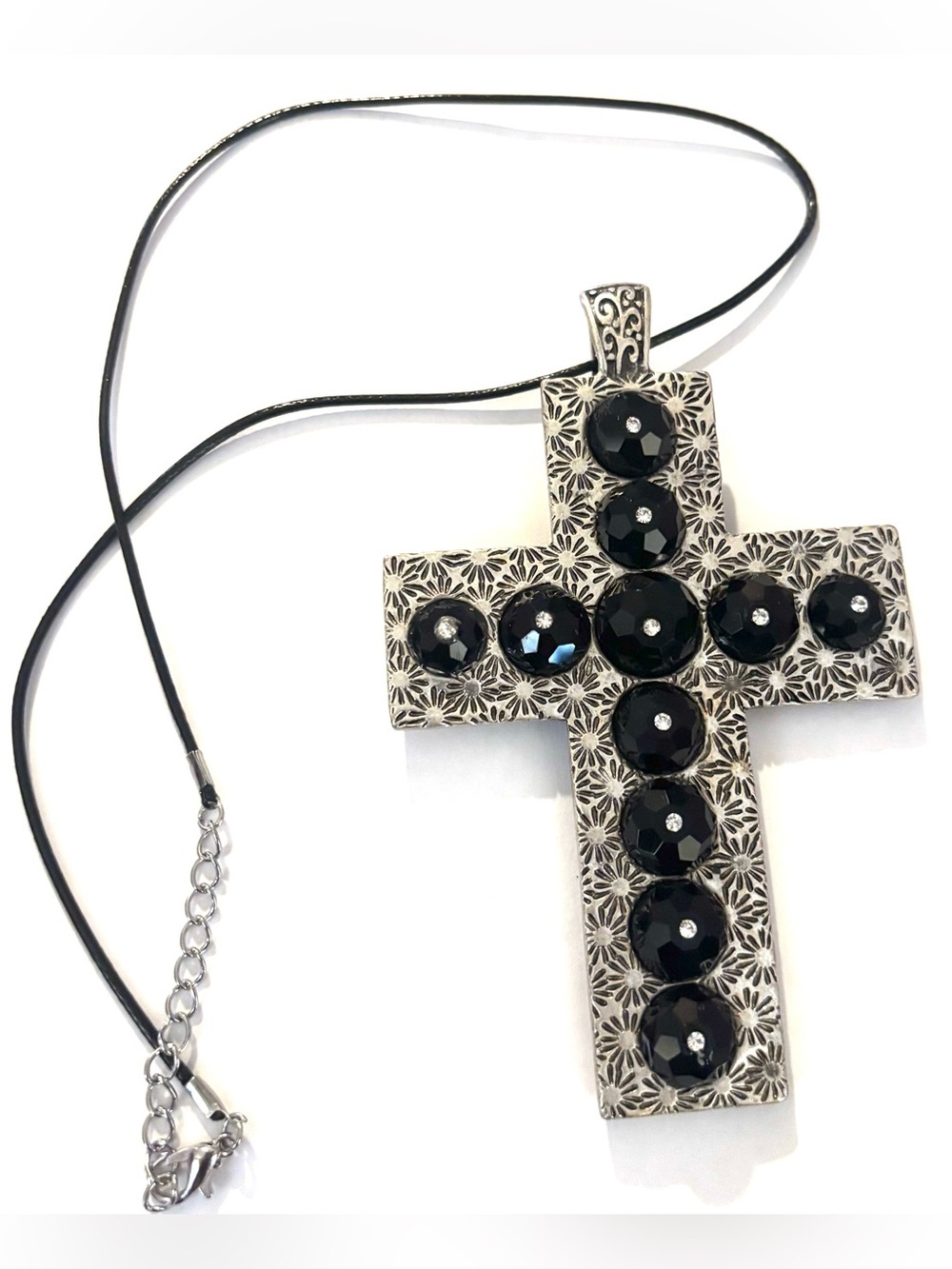 Vintage unisex Black Crystal Cross Pendant Necklace